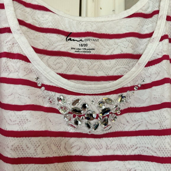 1X Lane Bryant 2 Stretchy Lace Striped Tanks W Clear Jeweled Neck - Picture 5 of 8
